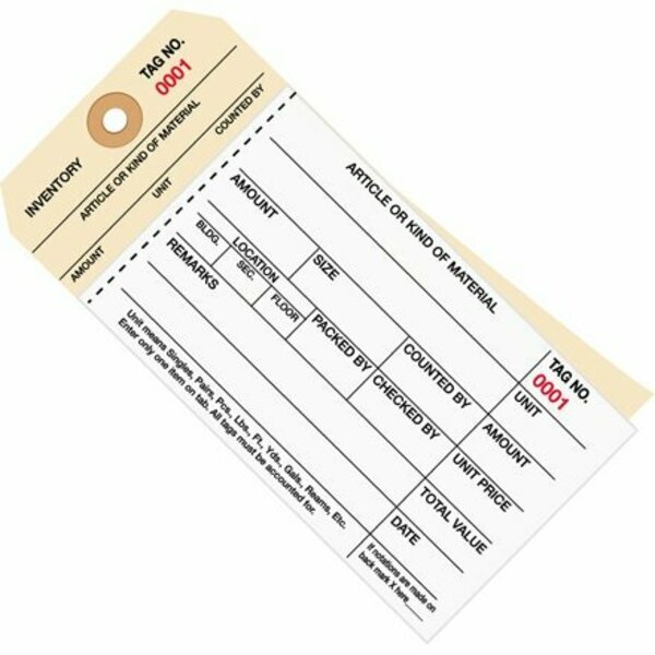 Bsc Preferred 6 1/4 x 3 1/8'' - 0000-0499 Inventory Tags 2 Part Carbonless Stub Style #8, 500PK S-7233